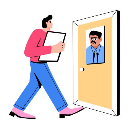 Job applicant going inside interview room  Illustration