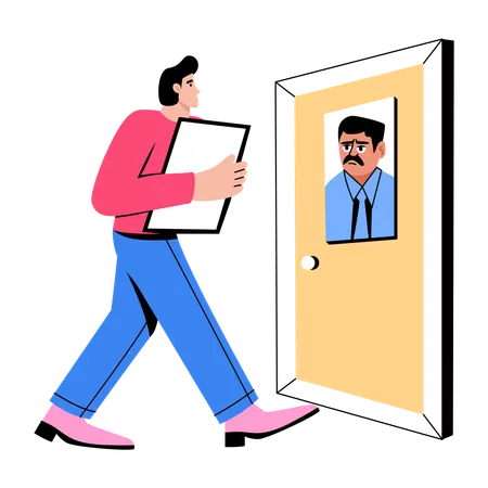 Job applicant going inside interview room  Illustration