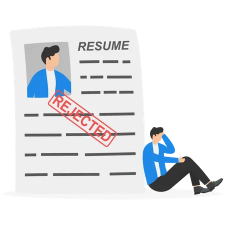 Job Application Rejected Disqualified Or Resume Declined HR Human Resource Or Hiring Manager Refused Interview Failure Concept Sad Businessman Sit His Rejected Resume Application Document Illustration