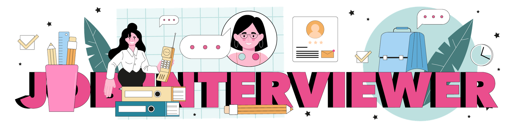 Job interviewer typographic header  Illustration