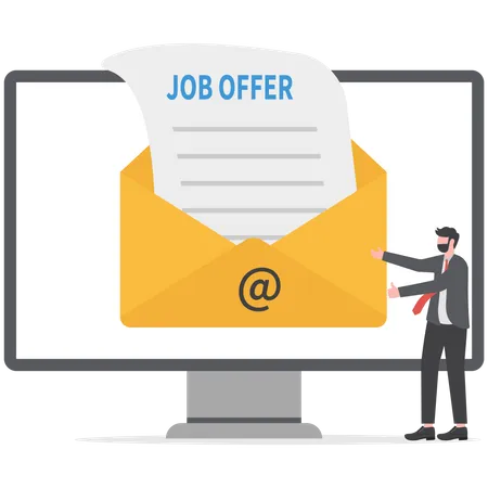 Job Offer Or Job Opportunity To Be Promoted Or New Position For Higher Salary Employment And Recruitment Human Resources Concept Businessman Candidate Thinking To Accept Job Offer Email Envelope Illustration