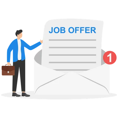 Job Offer Email Company Providing Career Opportunity For Eye Catching People Online Job Vacancy Notification Concept Businessman Looking At Opened Job Offer Email Illustration