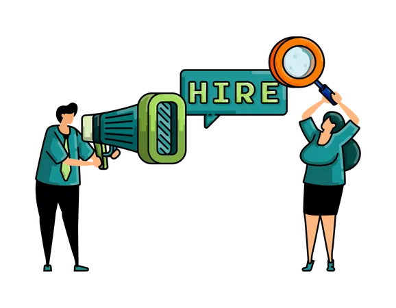 Illustration Of Hiring With The Words Hire And Megaphone To Announce Job Vacancies That Jobseeker Apply To Find Better Job Position Illustration