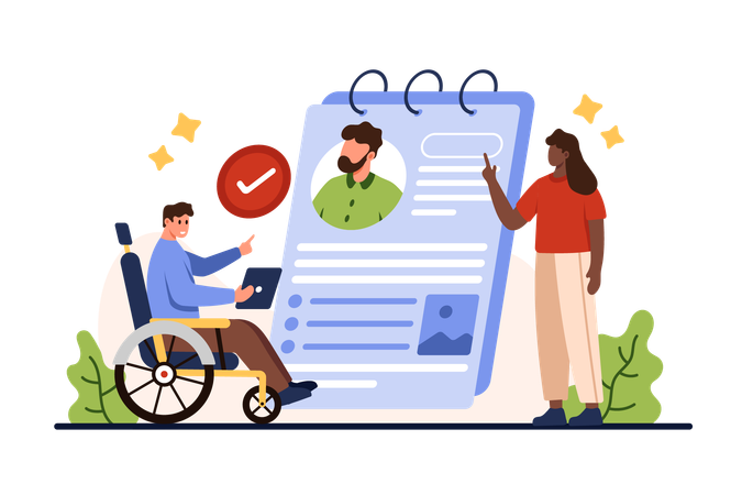 Job search for person with disability i from employment agency  Illustration