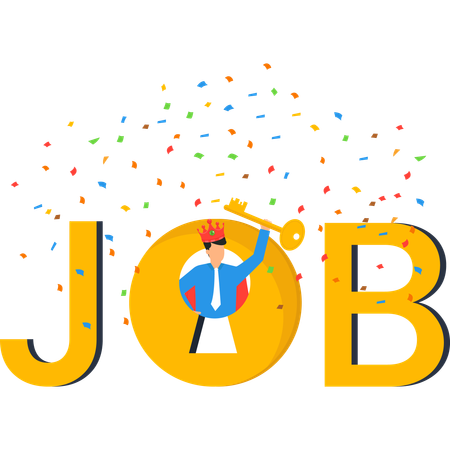 Job Search Success, King Holding Key to Opportunity  Illustration