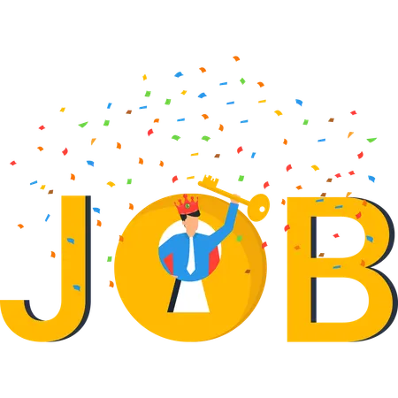 Job Search Success, King Holding Key to Opportunity  Illustration