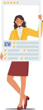 Candidates Selection Concept Job Seeker Female Character Holding Curriculum Vitae Or Cv Professional Staff Recruitment Application Hiring Personnel Employment Cartoon People Vector Illustration Illustration