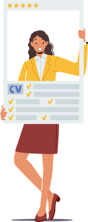 Job Seeker Female Holding Curriculum Vitae  Illustration