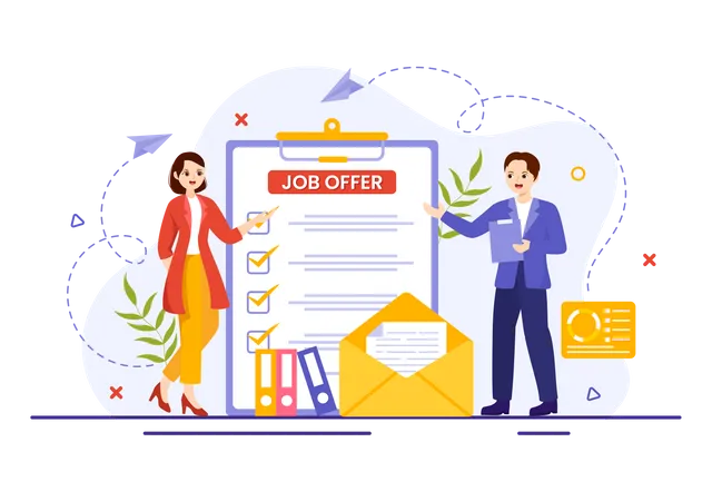 Job Offer Vector Illustration With Businessman Recruitment Search Start Career And Vacancy At A Company In Flat Cartoon Hand Drawn Templates Illustration