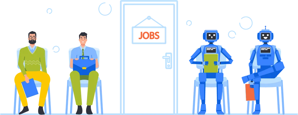 Job vacancy between humans and robots  イラスト