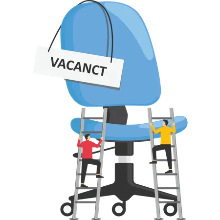 Candidates Compete For Job Career Path Or Job Promotion To Be Management Ladder Of Work Success Concept Ambitious Businessperson Climbing The Ladder To Management Office Chair With Vacant Sign Illustration