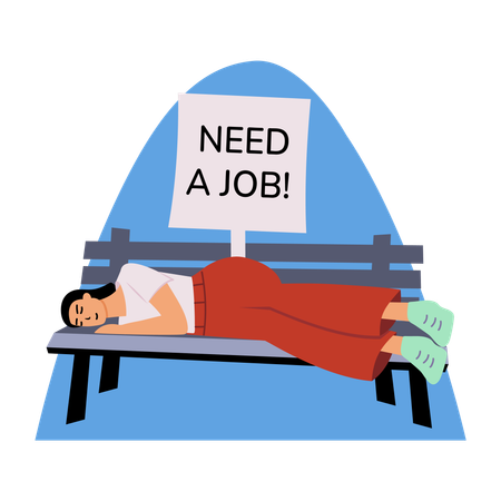 Jobless woman sleeping on bench  Illustration