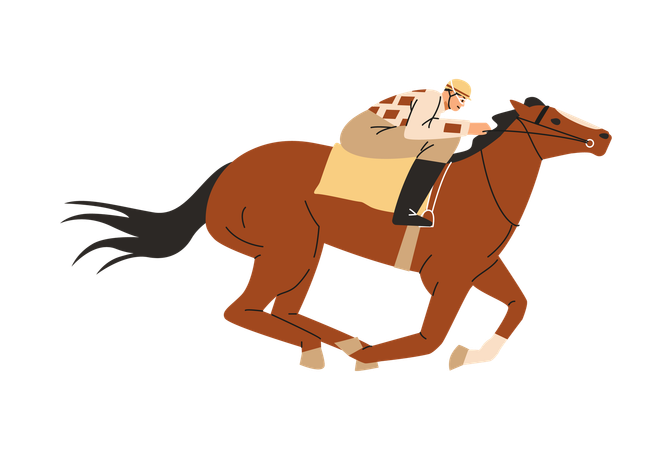 Jockey de course de chevaux sprintant sur un cheval brun  Illustration