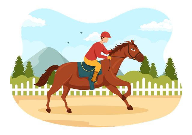 Jinete masculino montando a caballo  Ilustración