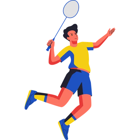 Jogador de badminton executa movimento smash  Ilustração