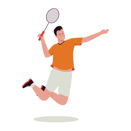 Jogador masculino de badminton jogando  Ilustração