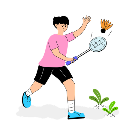 Jogador masculino de badminton jogando badminton  Ilustração