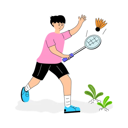 Jogador masculino de badminton jogando badminton  Ilustração