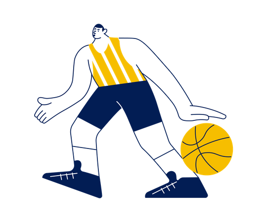 Jogador de basquete correndo com bola  Ilustração