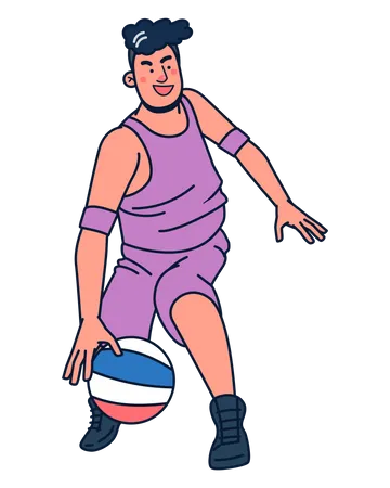 Jogador de basquete driblando com bola  Ilustração