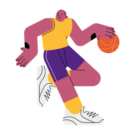 Jogador de basquete driblando basquete  Ilustração