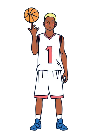 Jogador de basquete girando bola no dedo  Ilustração