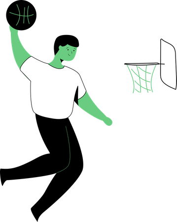 Jogador de basquete acertando o gol  Ilustração