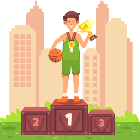 Jogador de basquete vencendo campeonato de basquete  Ilustração