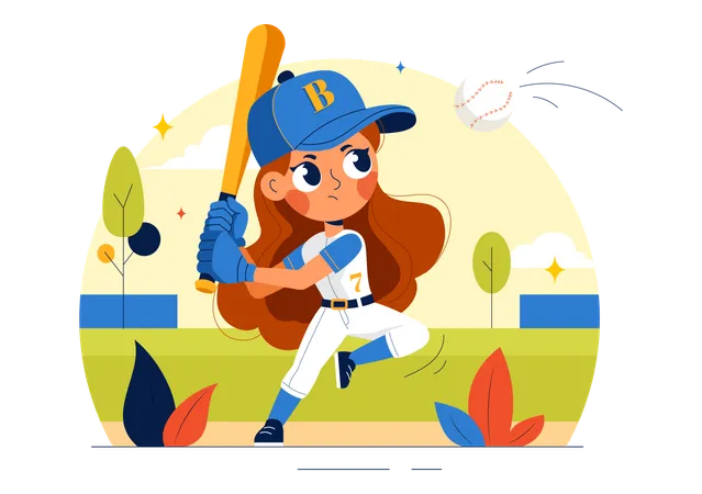 Jogador de beisebol infantil jogando beisebol crick  Ilustração