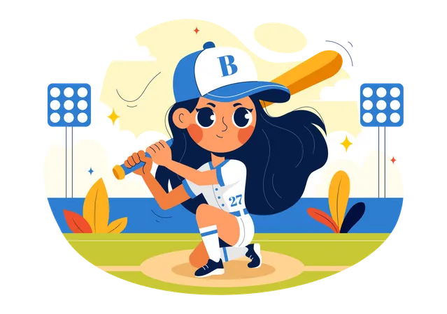 Jogador de beisebol infantil jogando beisebol críquete  Ilustração