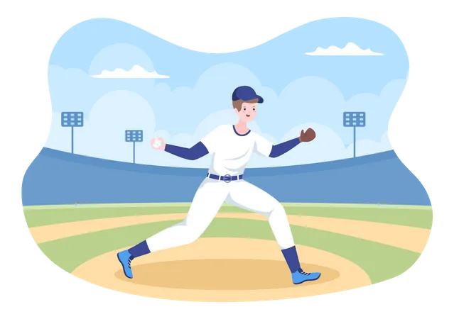 Jogador de beisebol jogando  Ilustração