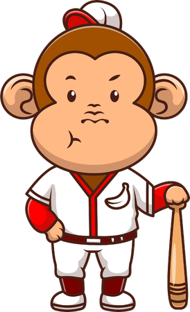Macaco jogador de beisebol segurando taco de beisebol  Ilustração