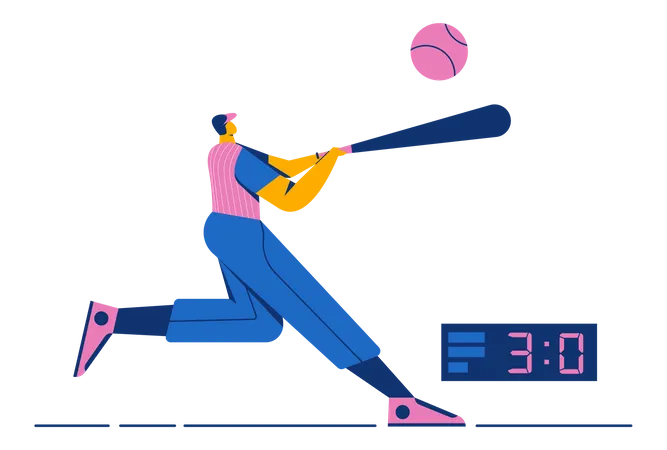 Jogador de beisebol batendo bola  Ilustração