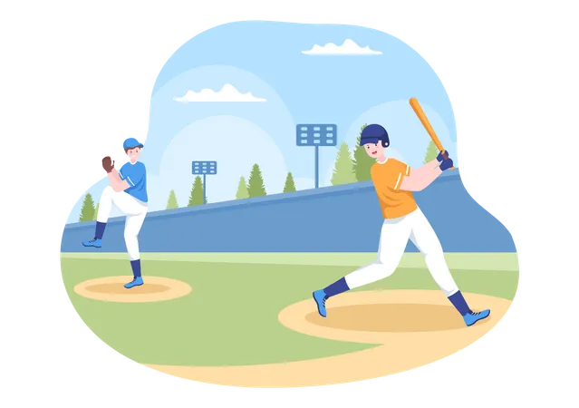 Jogador de beisebol batendo uma bola  Ilustração