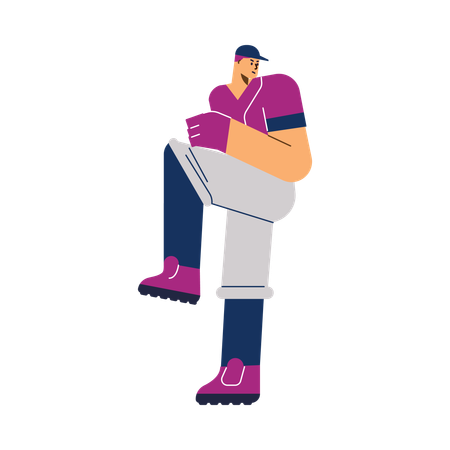 Jogador de beisebol sério jogando beisebol e críquete  Ilustração