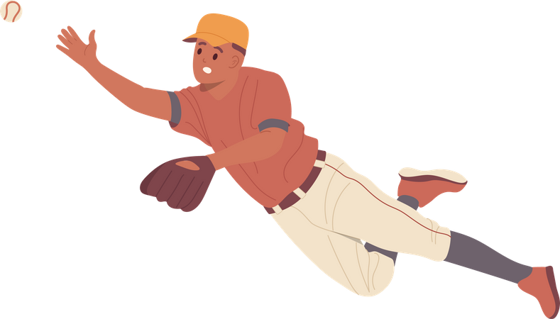 Jogador de beisebol vestindo uniforme e luva pegando bola  Illustration