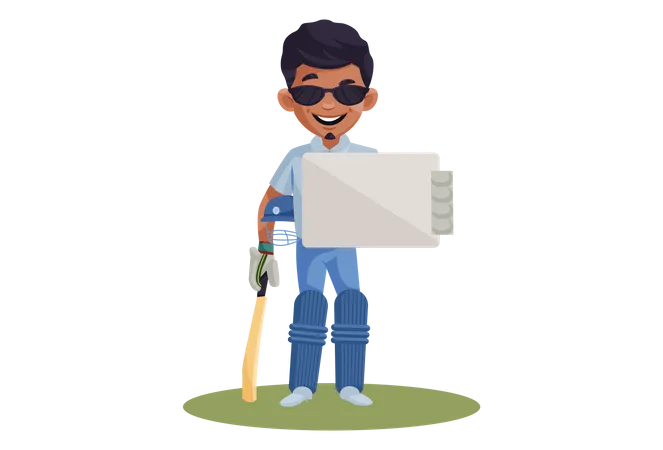 Jogador de críquete indiano segurando o tabuleiro vazio  Ilustração