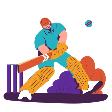 Jogador de críquete batendo bola  Ilustração