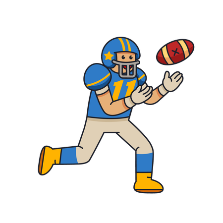 Jogador de futebol americano energético pegando bola  Ilustração