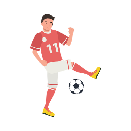 Jogador de futebol chutando bola  Ilustração