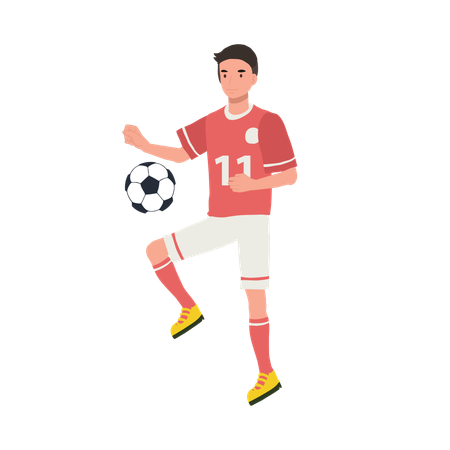 Jogador de futebol chutando bola  Ilustração