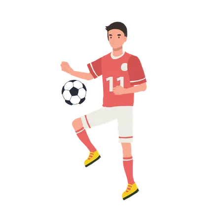 Jogador de futebol chutando bola  Ilustração