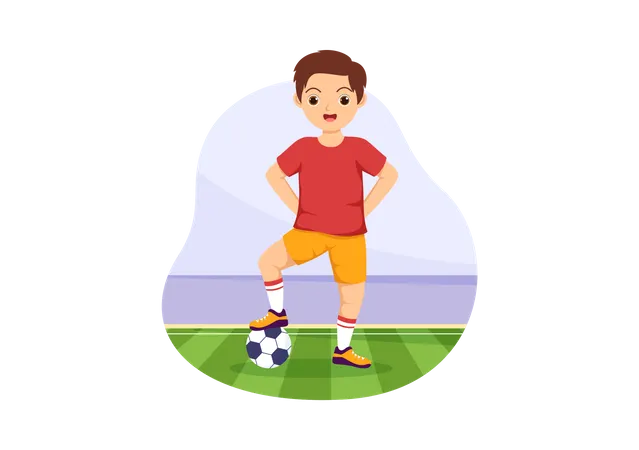 Ilustracao Esportiva De Futsal Futebol Ou Futebol Com Jogadores Infantis Atirando Uma Bola E Driblando Em Um Campeonato De Esportes Planos Desenhos Animados Modelos Desenhados A Mao Ilustração