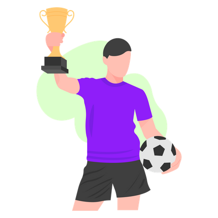 Jogador de futebol ganhou troféu  Ilustração