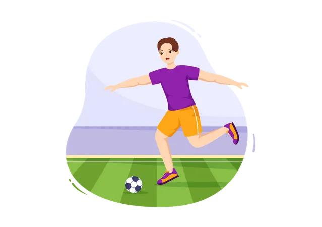 Jogador de futebol joga com bola  Ilustração