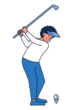 Jogador de golfe masculino batendo bola com taco  Ilustração