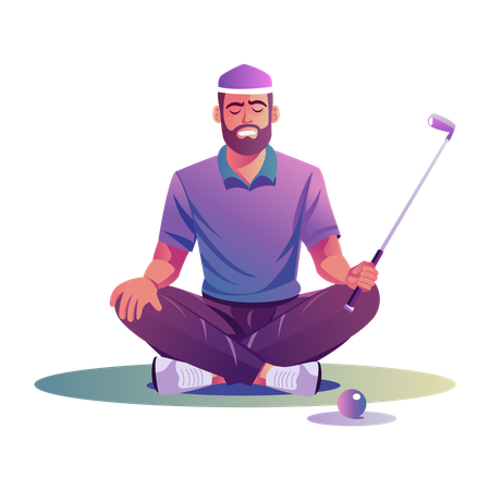 Golfista meditando com taco de golfe  Ilustração