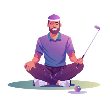 Golfista meditando com taco de golfe  Ilustração