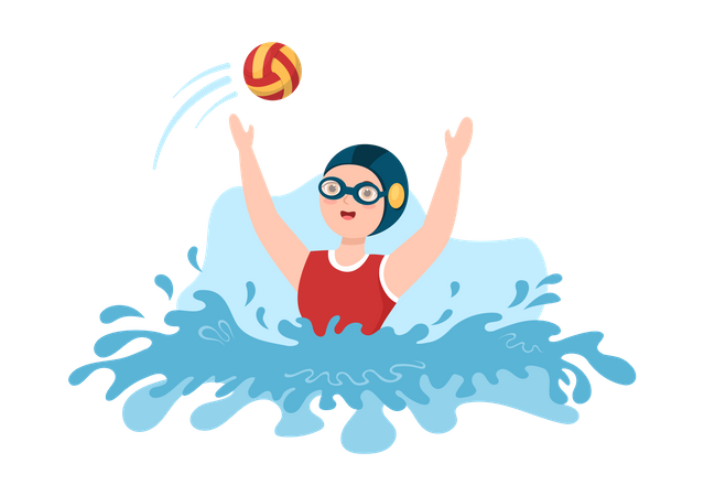 Jogador de pólo aquático na piscina  Ilustração