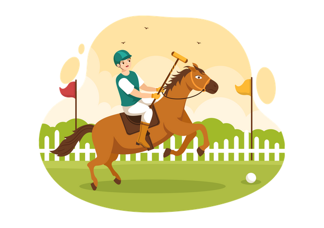 Jogador de polo andando a cavalo  Ilustração